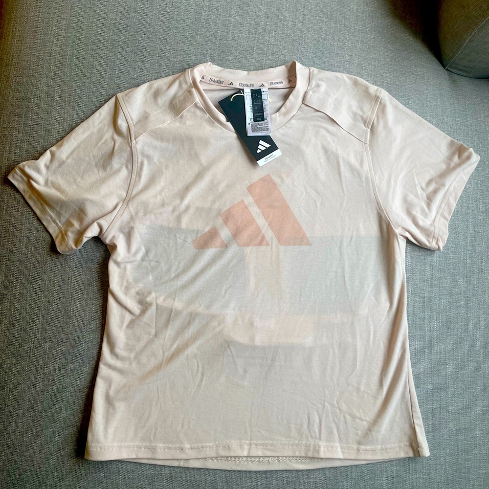 NWT Adidas Cotton T-Shirt Cream Light Pink Open Back Detail Medium